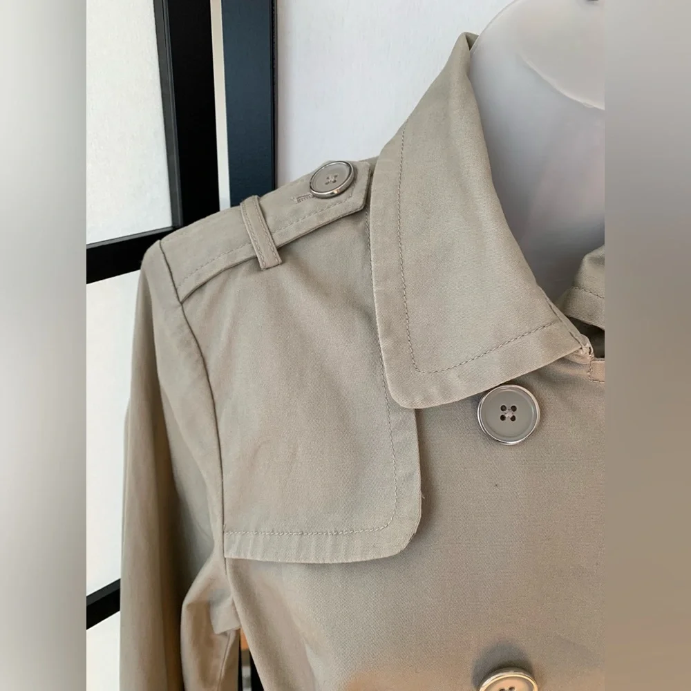Joan Rivers (QVC) Double Breasted Short Trench Coat ~ Khaki Cotton ~ Size M - Picture 6 of 16